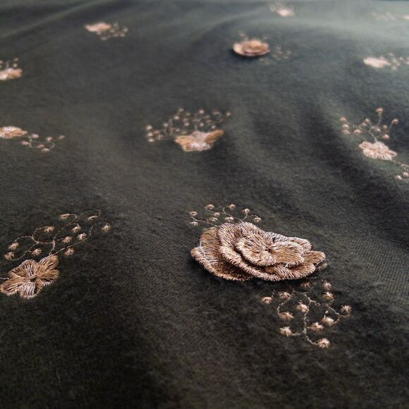 Forest Green Asymmetrical Knit Dress Gold Floral Embroidery Size M/L Fairycore - Picture 7 of 11